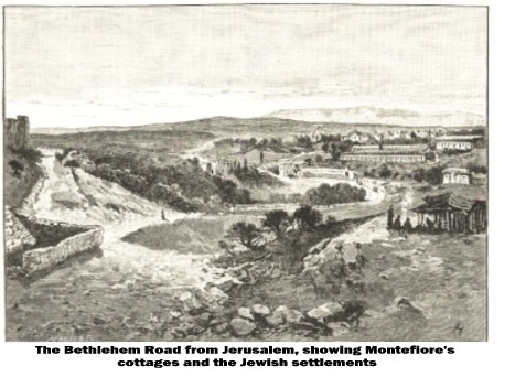 The Bethlehem Road from Jerusalem, showing Montefiore's cottages and the Jewish settlements.