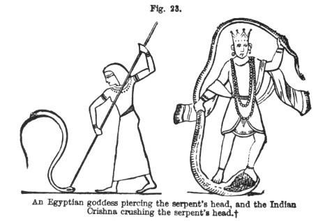 An Egyptian Goddess, and Indian Crishna, crushing the Serpent's Head